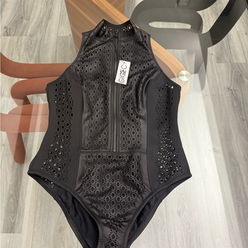 Gigi C Brooks One Piece Perforated High Neck One Piece